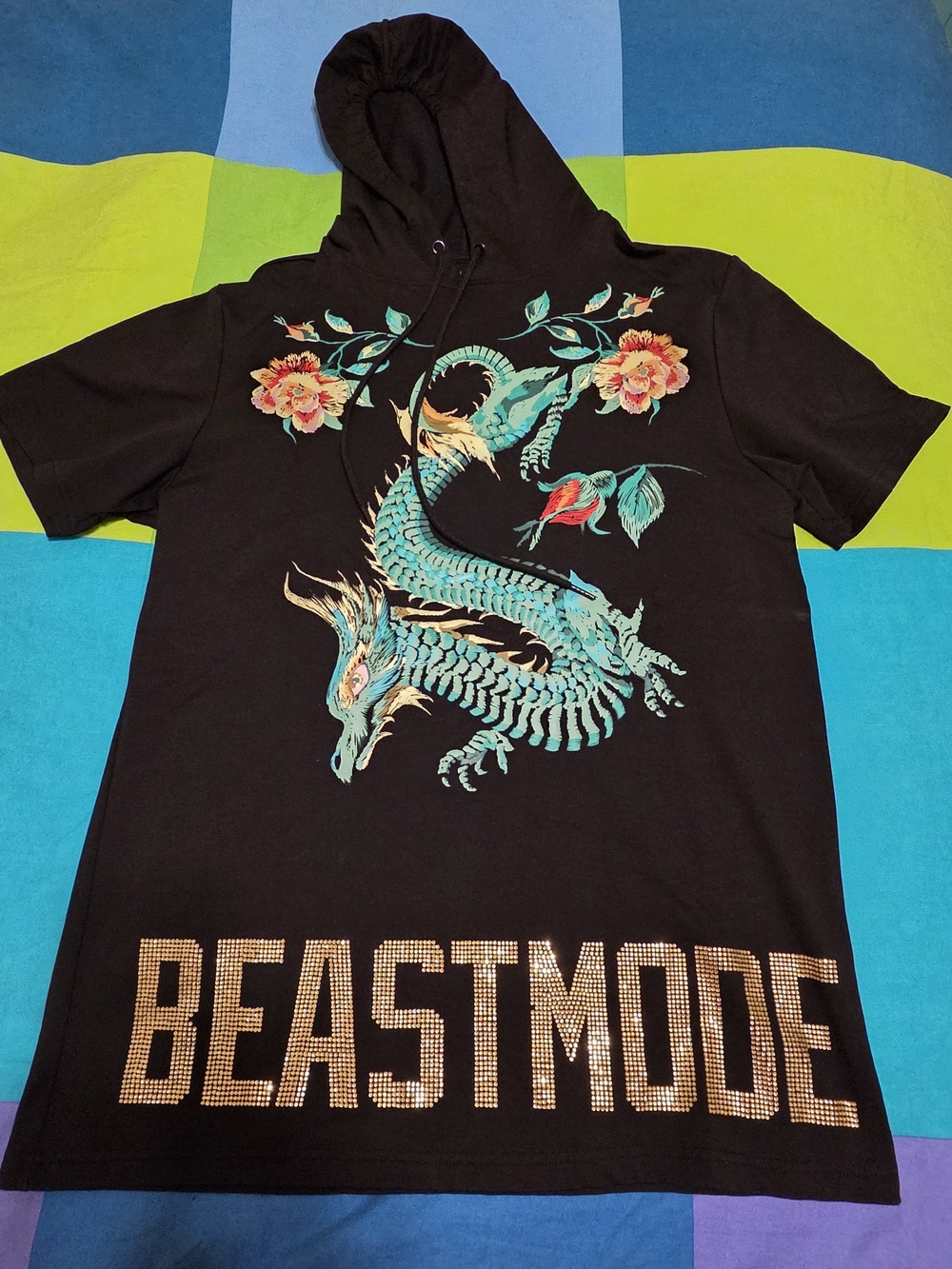 Men's Hudson Outer Hoodie with Teal Dragon & Floral Graphic - BEASTMODE